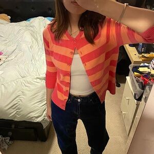 GAP Pink and Orange Striped Cardigan